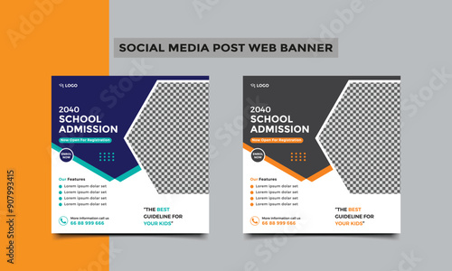 School Admission social media post or Back to school education admission social media post and web banner template design. vector illustration.