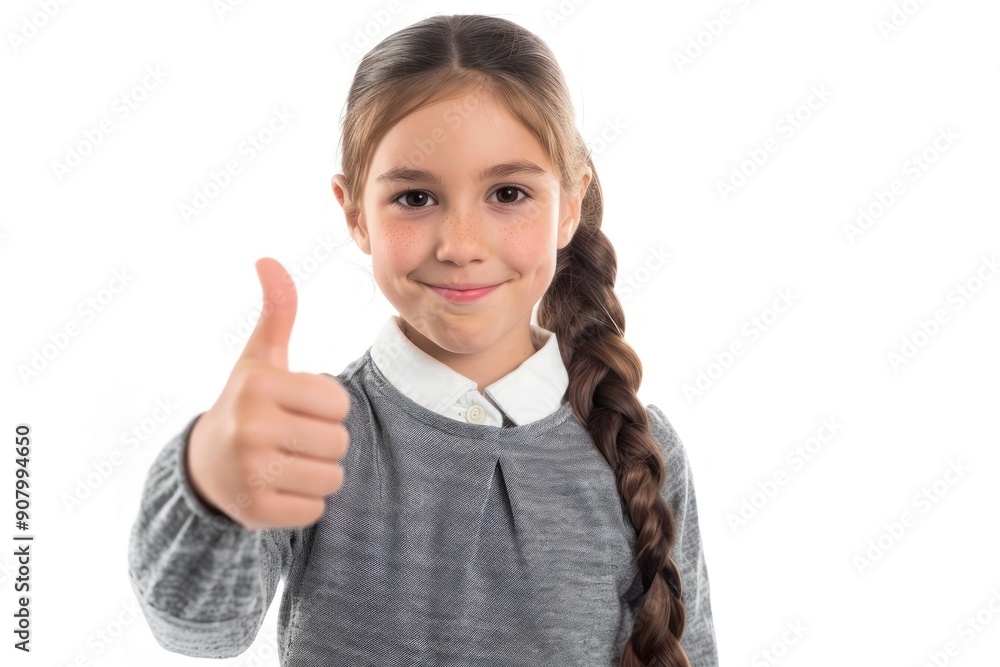 Happy school kid giving thumbs up Isolated on white background Happy school kid giving thumbs up Isolated on white background