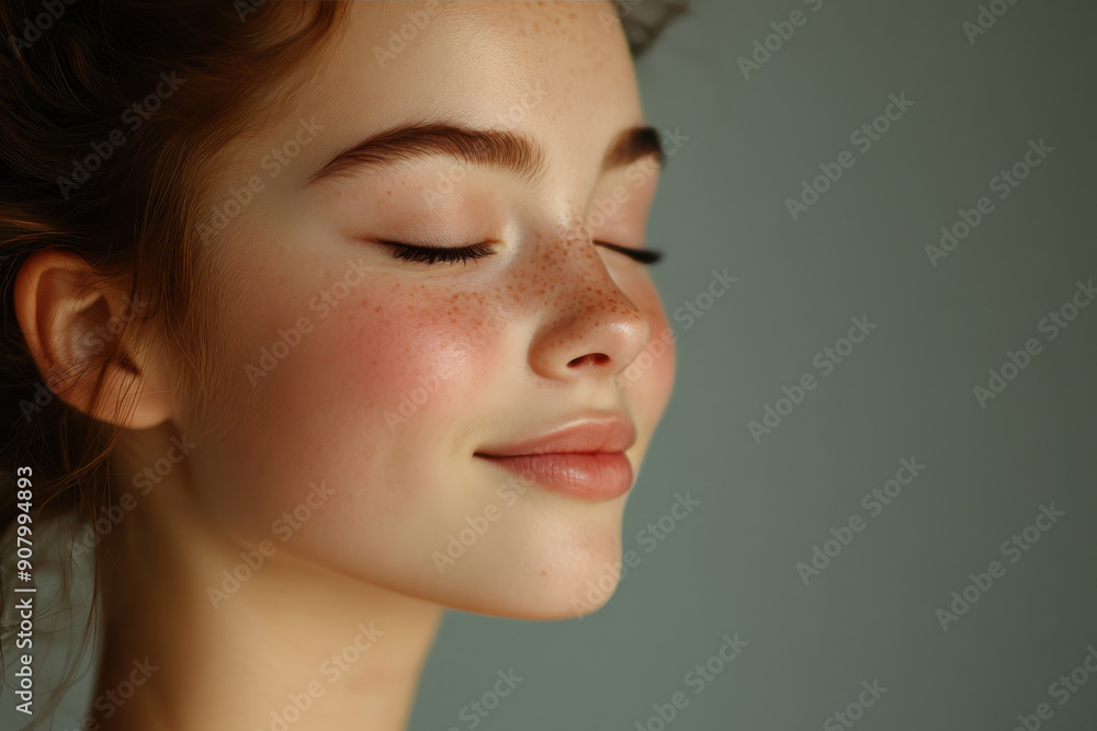 A close up of a girl's face with her eyes closed A close up of a girl's face with her eyes closed