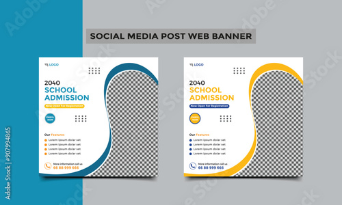 School Admission social media post or Back to school education admission social media post and web banner template design. vector illustration.