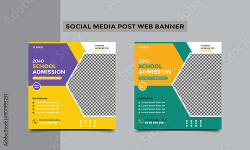 School Admission social media post or Back to school education admission social media post and web banner template design. vector illustration.