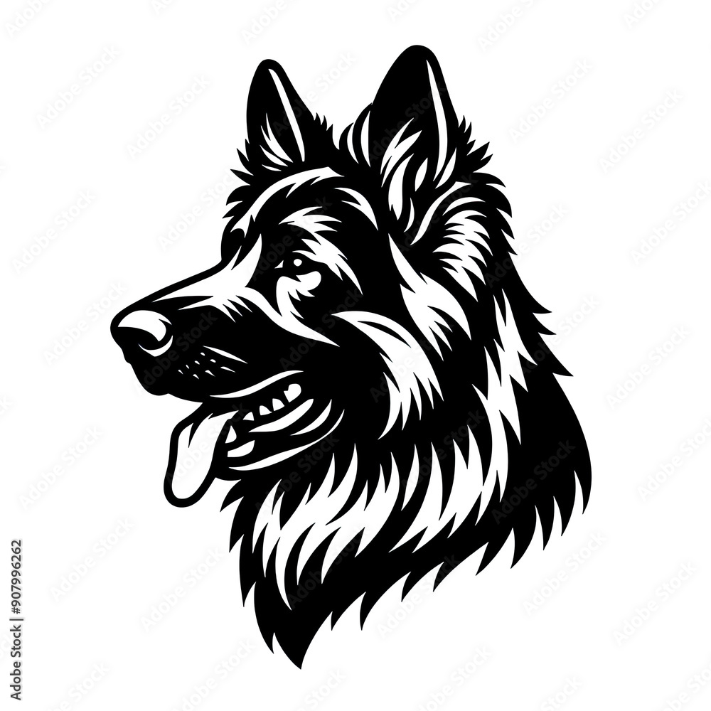 Shepherd dog head black line stencil isolated on white background PNG Shepherd dog head black line stencil isolated on white background PNG