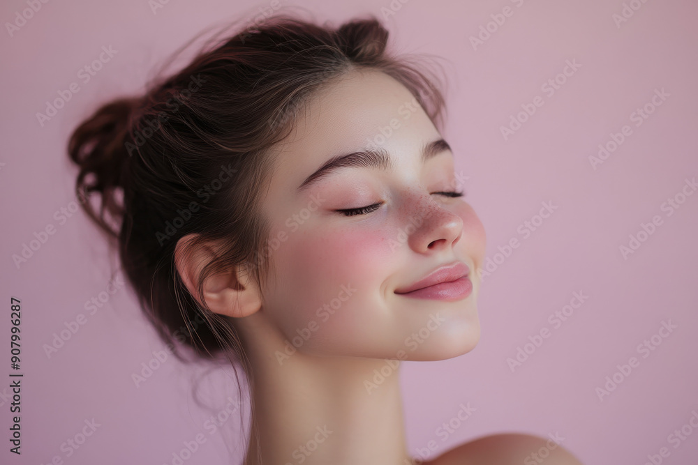 A close up of a girl's face with her eyes closed A close up of a girl's face with her eyes closed