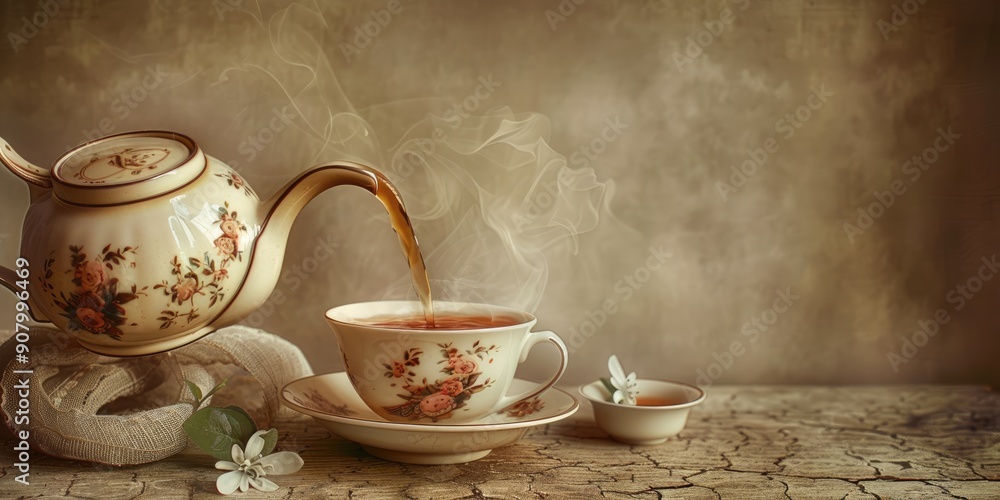 Fototapeta premium Classic Tea Set with Floral Design