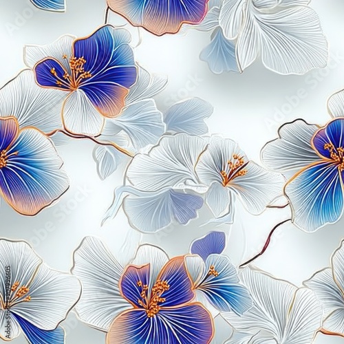 Minimalist 3D Floral Embroidery of Leaves and Petals on Light Background - Contemporary Decor with Natural Style and High Detail, Generative Ai