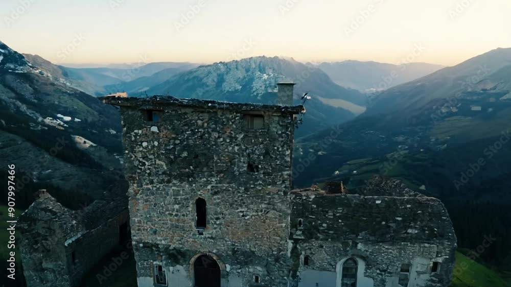Abandoned Mountain Village With Ruined Houses and Church Generative AI Abandoned Mountain Village With Ruined Houses and Church Generative AI