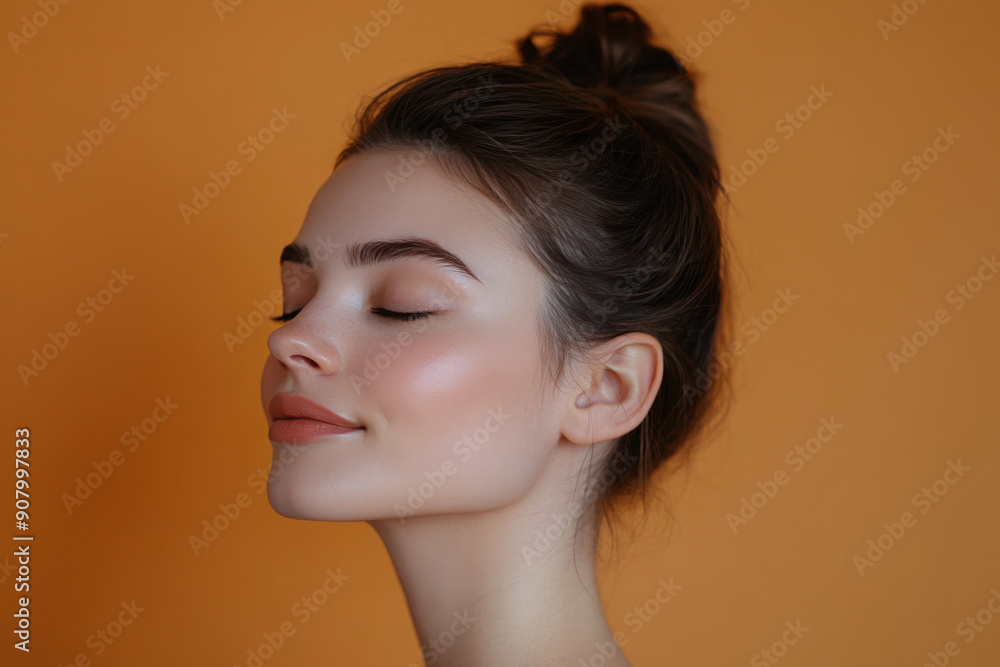 A close up of a girl's face with her eyes closed A close up of a girl's face with her eyes closed