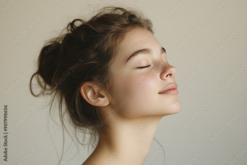 A close up of a girl's face with her eyes closed A close up of a girl's face with her eyes closed