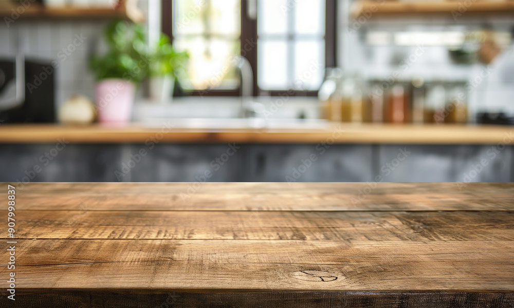 A kitchen counter top with a blurry background, for advertising A kitchen counter top with a blurry background, for advertising