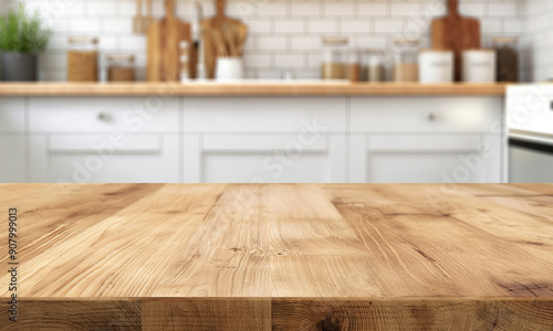 A kitchen counter top with a blurry background, for advertising 