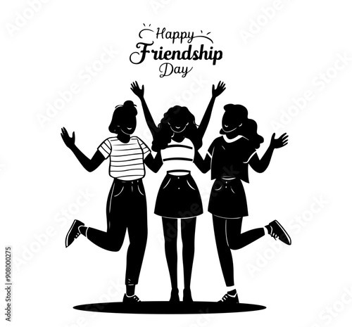 3 Silhouette friends enjoyin and celebrating friendship day vector.
