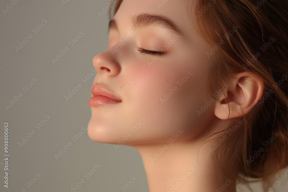 A close up of a girl's face with her eyes closed A close up of a girl's face with her eyes closed
