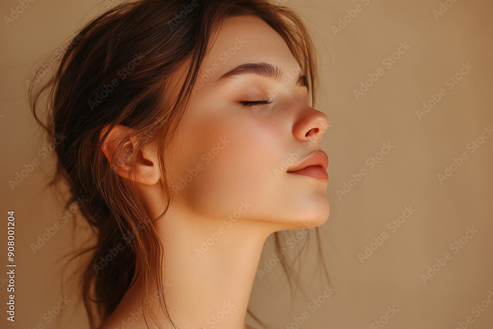 Fototapeta premium A close up of a girl's face with her eyes closed