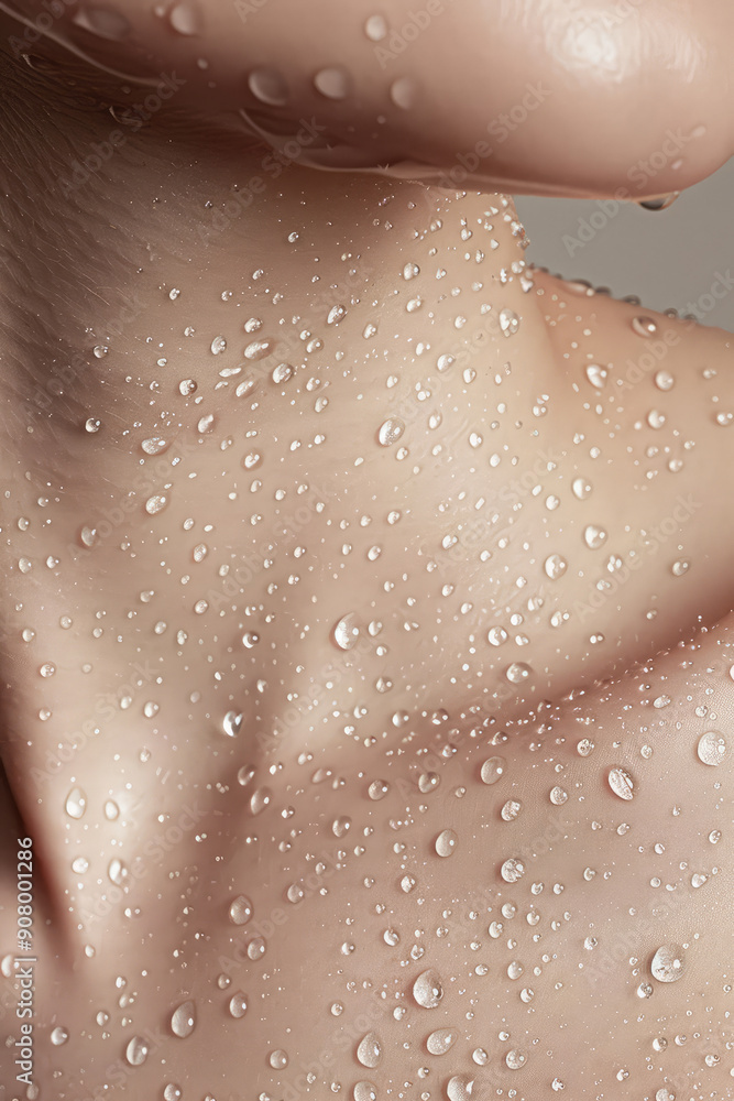 Close-up of female skin with water droplets on a simple background, creative concept of smooth and hydrated skin. Close-up of female skin with water droplets on a simple background, creative concept of smooth and hydrated skin.