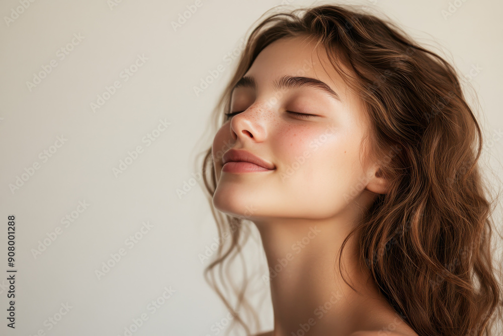 A close up of a girl's face with her eyes closed A close up of a girl's face with her eyes closed
