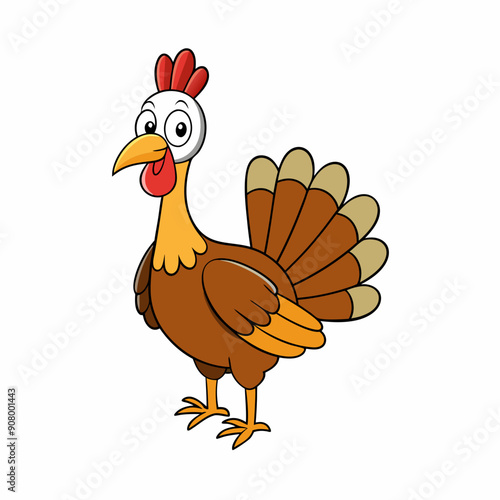 Wild Turkey Vector Illustration - Cartoon, Clipart, Line Art Design