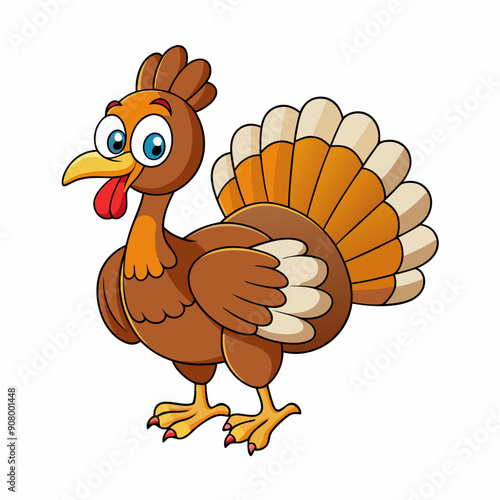 Wild Turkey Vector Illustration - Cartoon, Clipart, Line Art Design photo