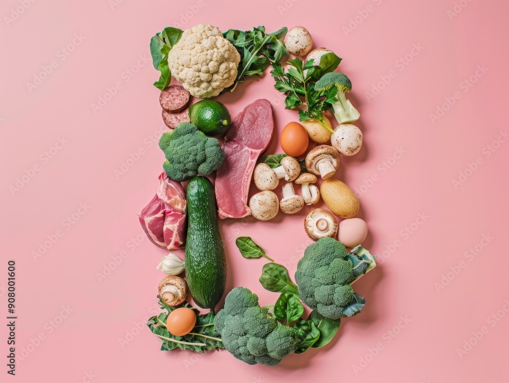 Medium shot of products 'citrus fruits (oranges, lemons), strawberries, kiwi, broccoli, peppers, cabbage' form a letter 'C', themed background, Medium shot of products 'citrus fruits (oranges, lemons), strawberries, kiwi, broccoli, peppers, cabbage' form a letter 'C', themed background,