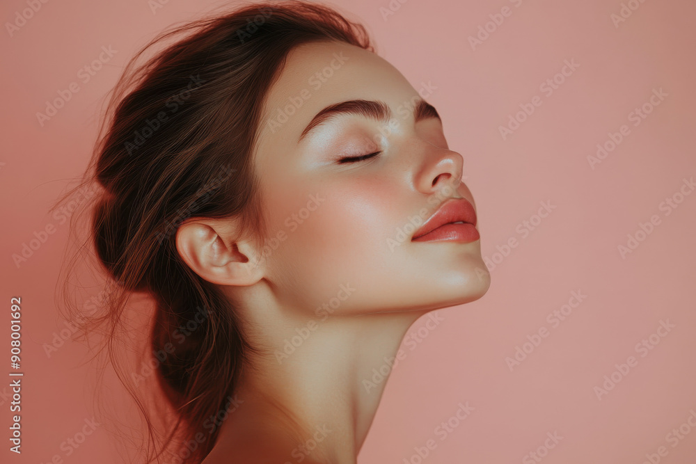 A close up of a girl's face with her eyes closed A close up of a girl's face with her eyes closed