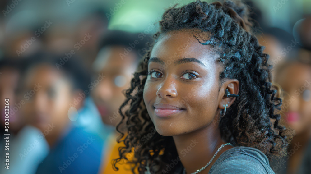 Portrait of a smiling young woman with curly hair, radiating confidence and joy in a vibrant outdoor setting
Portrait of a smiling young woman with curly hair, radiating confidence and joy in a vibrant outdoor setting