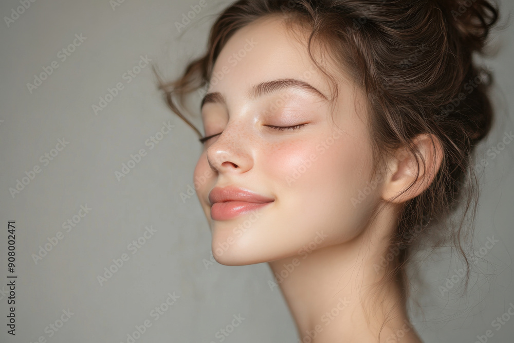 A close up of a girl's face with her eyes closed A close up of a girl's face with her eyes closed