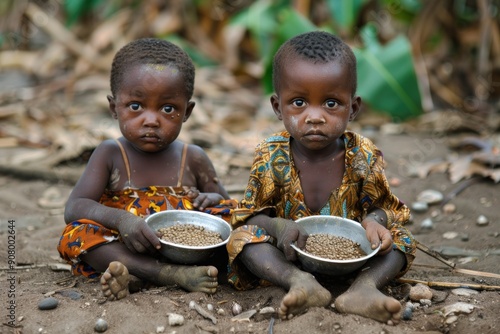 Starving children in Africa , world humanitarian day to protect peace of the world