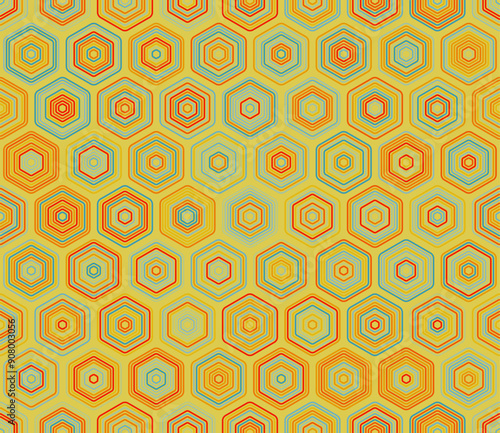 Hexagon Background. Rounded stacked hexagons mosaic pattern. Hexagonal cells. Multiple tones color palette. Seamless pattern. Tileable vector illustration.