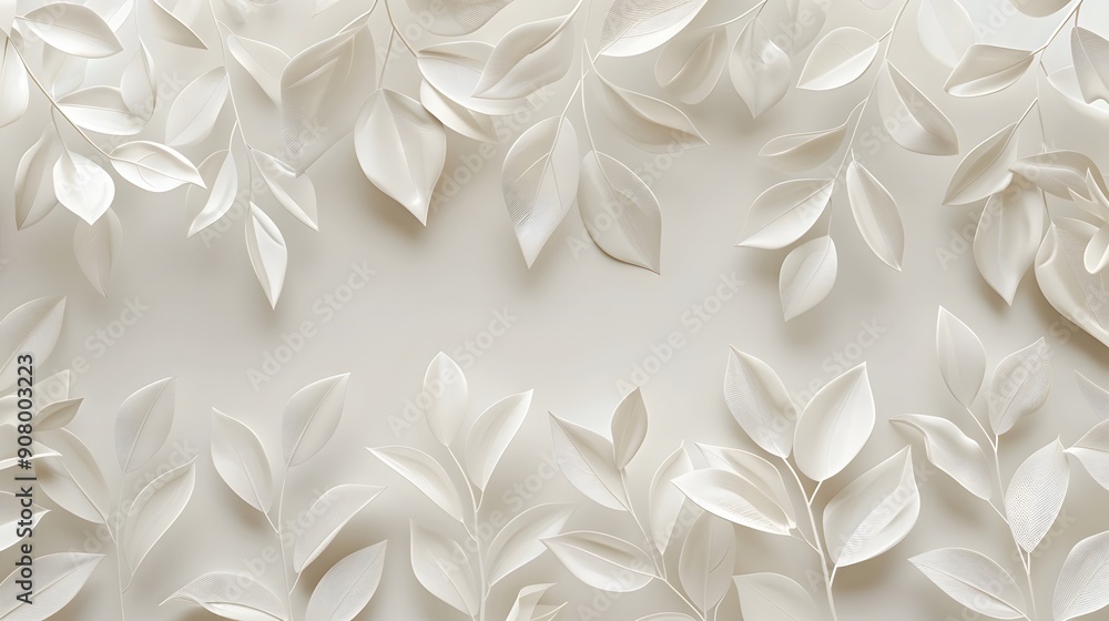 The white background with a pattern of leaves in relief. Luxury elegant background abstraction fabric. 3d illustration. The white background with a pattern of leaves in relief. Luxury elegant background abstraction fabric. 3d illustration.