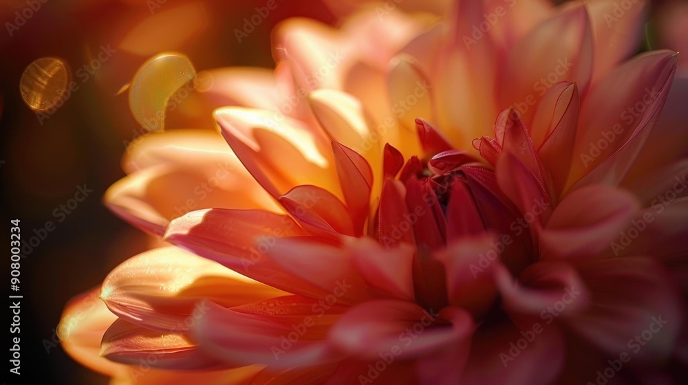 A beautifully vibrant flower displays layers of delicate petals in warm hues, illuminated by soft lighting that enhances its natural beauty. A beautifully vibrant flower displays layers of delicate petals in warm hues, illuminated by soft lighting that enhances its natural beauty.