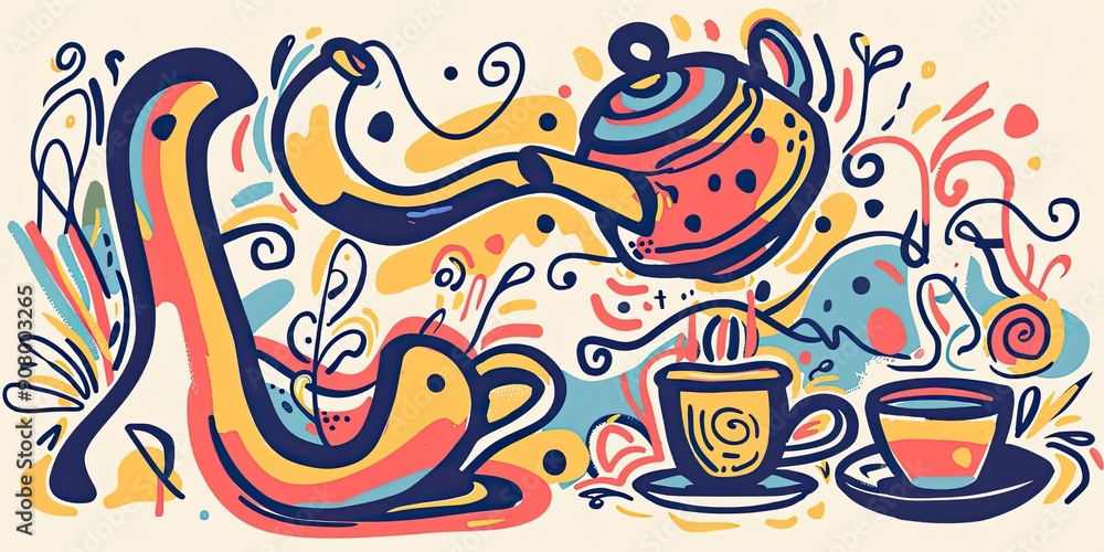 Whimsical Teapot Pouring Hot Tea Whimsical Teapot Pouring Hot Tea