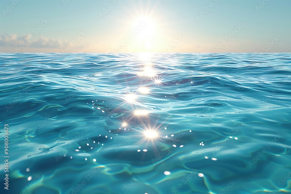 Obraz premium A serene view of sunlight glistening on calm ocean waves, capturing the tranquility and beauty of nature's water landscape.