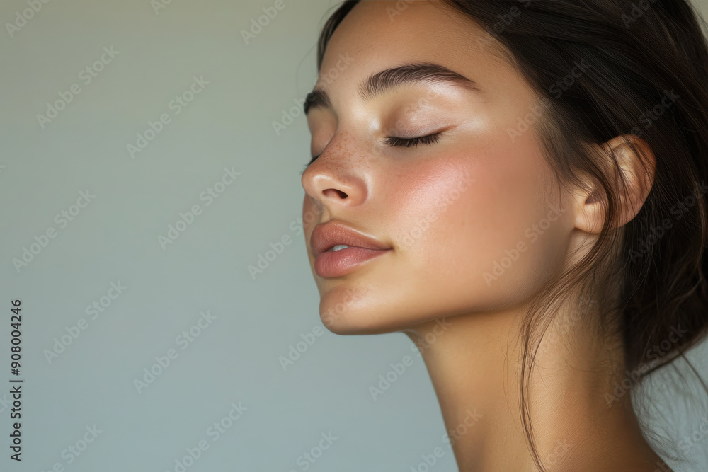 A close up of a girl's face with her eyes closed A close up of a girl's face with her eyes closed