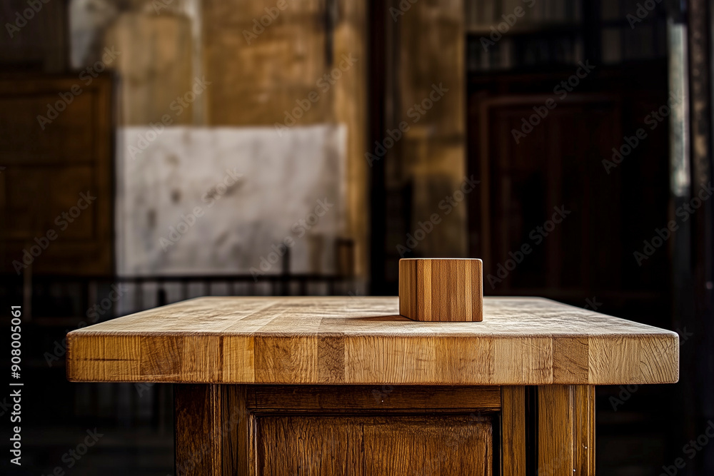 Solitude in the Sanctuary: A single wooden cube rests on a butcher block table in the quiet depths of an ancient cathedral, inviting contemplation and reflection. Solitude in the Sanctuary: A single wooden cube rests on a butcher block table in the quiet depths of an ancient cathedral, inviting contemplation and reflection.