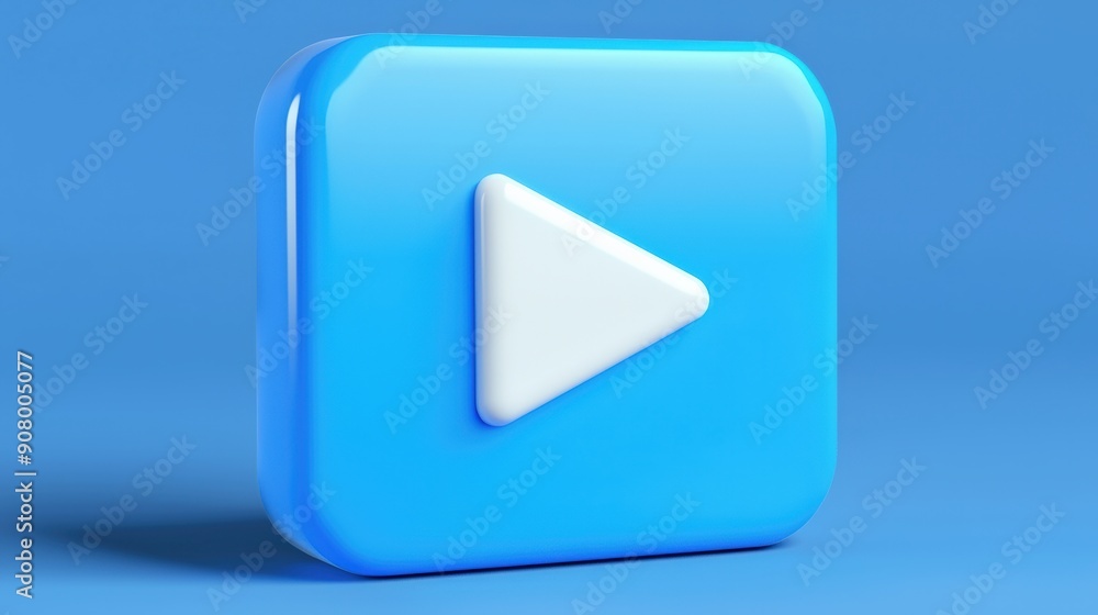 3D Rendered Play Button Icon on Blue Background, Minimalist Design 3D Rendered Play Button Icon on Blue Background, Minimalist Design