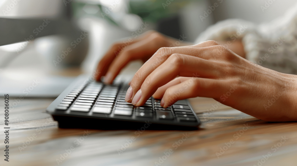 Realistic Hand Typing on Keyboard at Desk Realistic Hand Typing on Keyboard at Desk