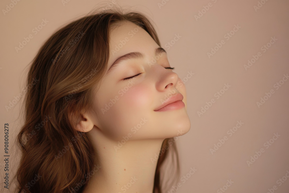 A close up of a girl's face with her eyes closed A close up of a girl's face with her eyes closed