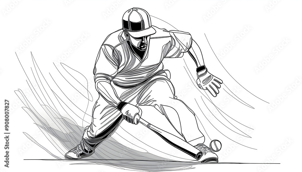Obraz premium One line drawing and continue for the sport, Baseball on digital art concept, Generative AI.