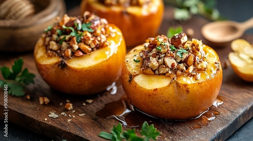 baked apple with wallnut and honey photo