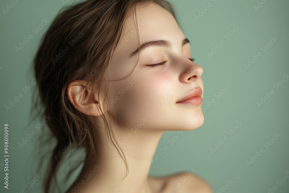 A close up of a girl's face with her eyes closed A close up of a girl's face with her eyes closed