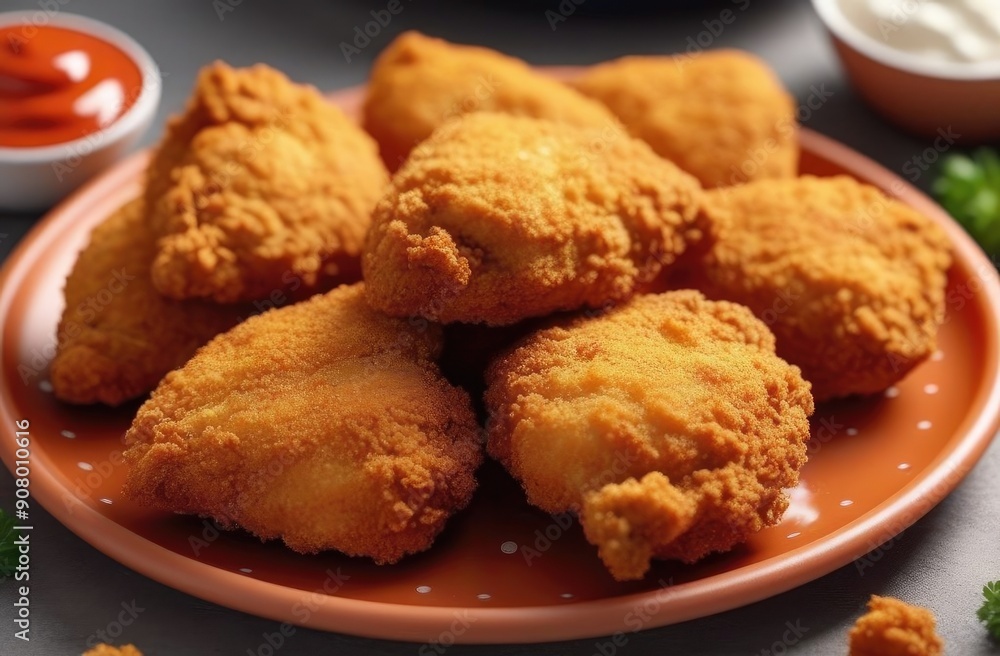 spicy fried chicken in batter, american favorite food. spicy fried chicken in batter, american favorite food.