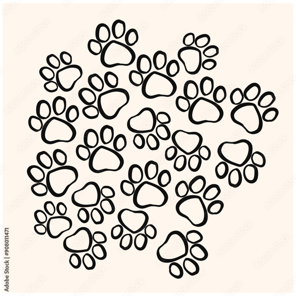 Paw pet seamless pattern With illustration style doodle and line art Paw pet seamless pattern With illustration style doodle and line art