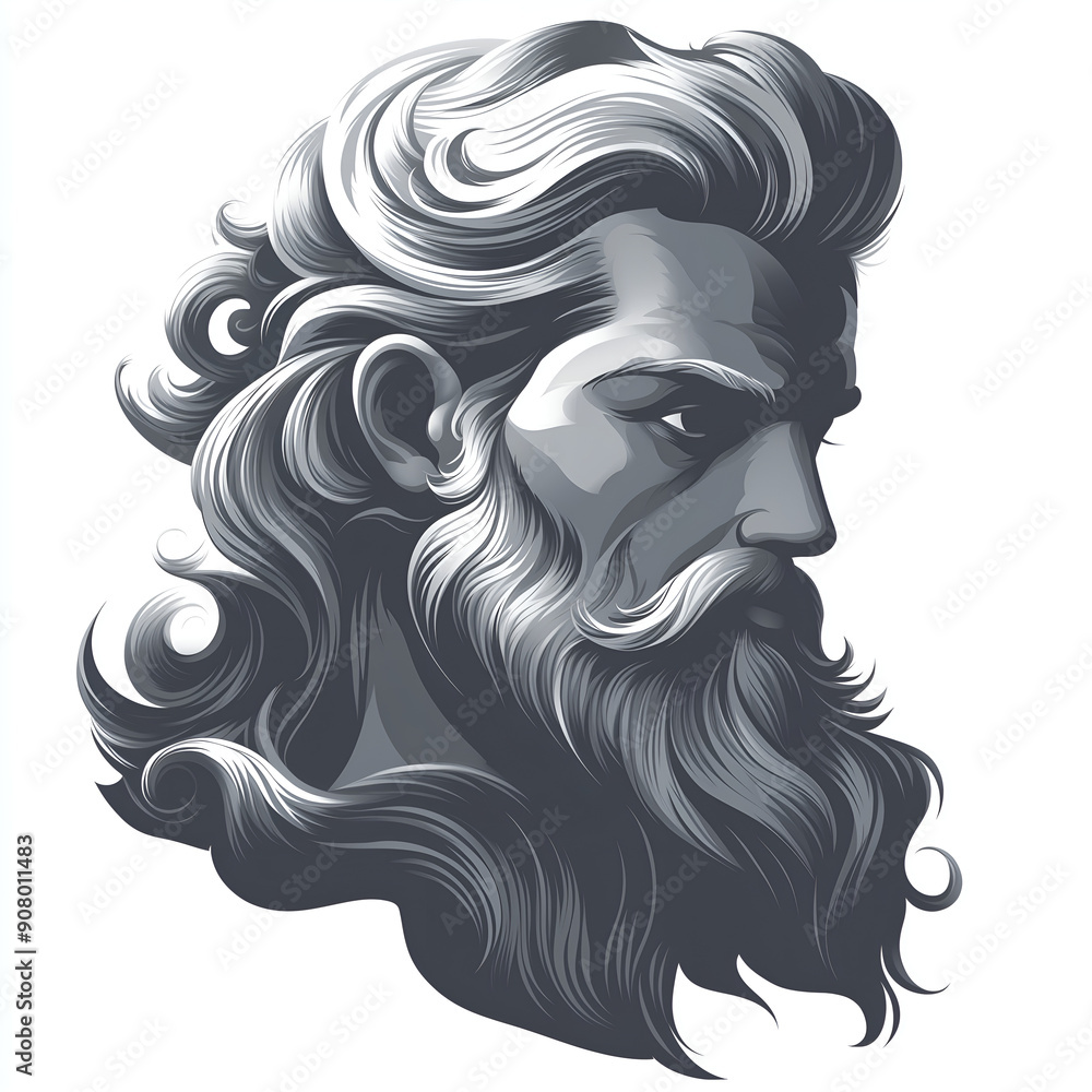 isolated black-and-white illustration features the profile of a wise and contemplative sage, exuding an aura of introspection and timeless wisdom isolated black-and-white illustration features the profile of a wise and contemplative sage, exuding an aura of introspection and timeless wisdom