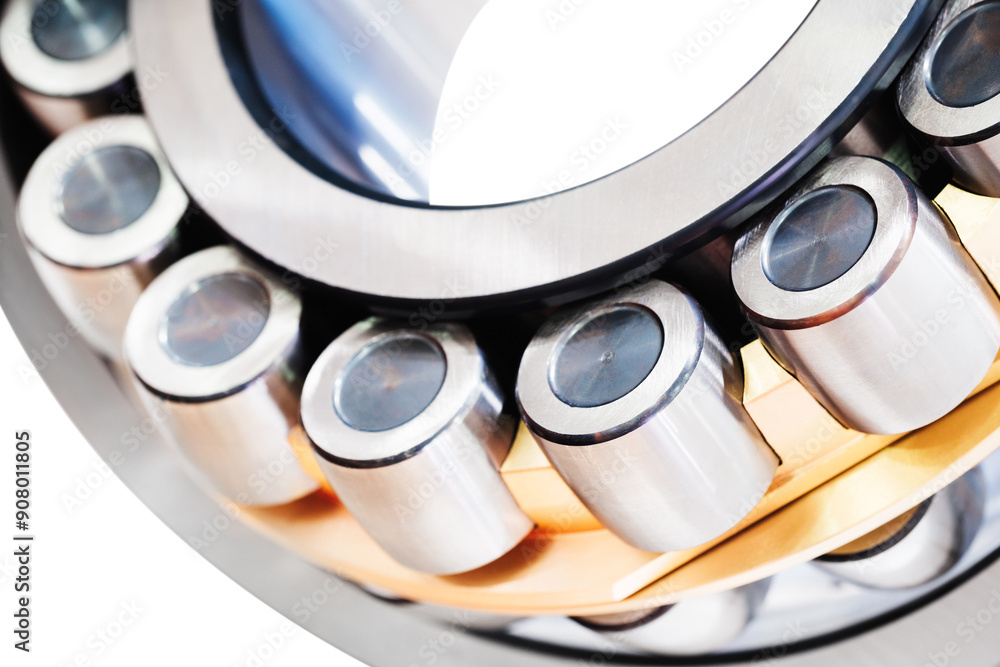 A silver and gold bearing. The bearing is made of metal and has a shiny surface, Industrial concept A silver and gold bearing. The bearing is made of metal and has a shiny surface, Industrial concept