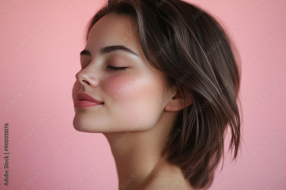 A close up of a girl's face with her eyes closed