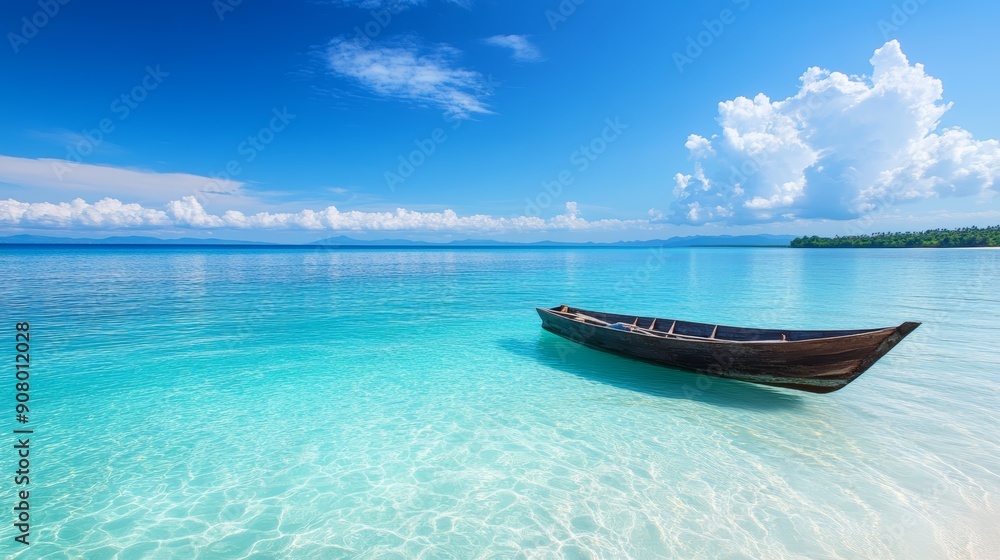 Serene Beach with Wooden Boat Serene Beach with Wooden Boat
