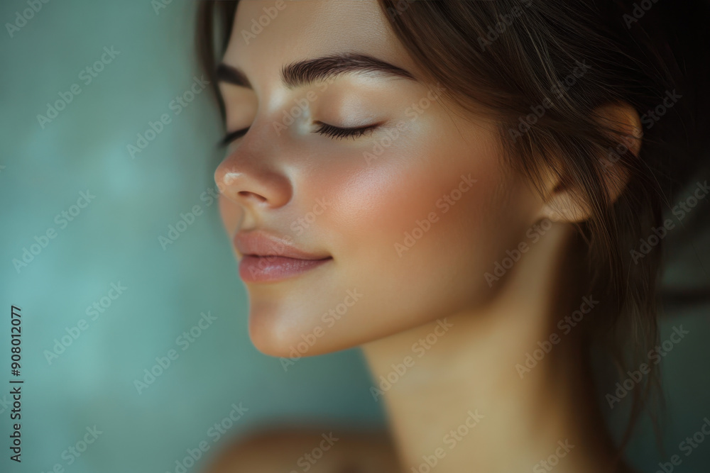 A close up of a girl's face with her eyes closed A close up of a girl's face with her eyes closed