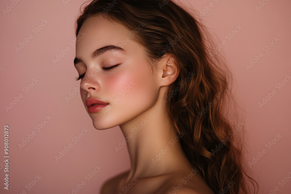 A close up of a girl's face with her eyes closed A close up of a girl's face with her eyes closed