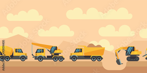 Mining excavator digging ground. Heavy machinery scene