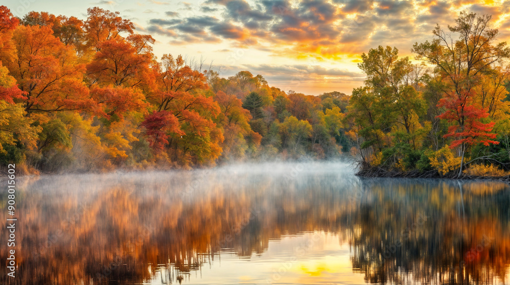 Fototapeta premium Vibrant autumn landscape by a river
