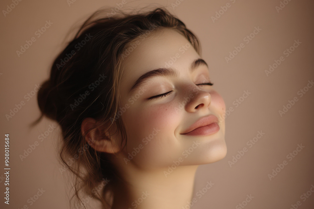 A close up of a girl's face with her eyes closed A close up of a girl's face with her eyes closed